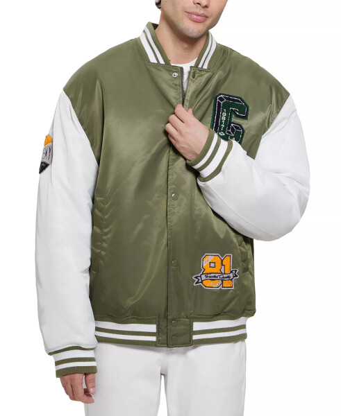 Men's Tyler Varsity Bomber Jacket Olive & White - 5