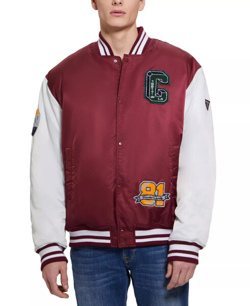 Men's Tyler Varsity Bomber Jacket Vino & White - 1