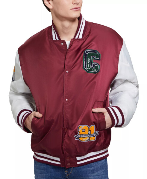 Men's Tyler Varsity Bomber Jacket Vino & White - 4