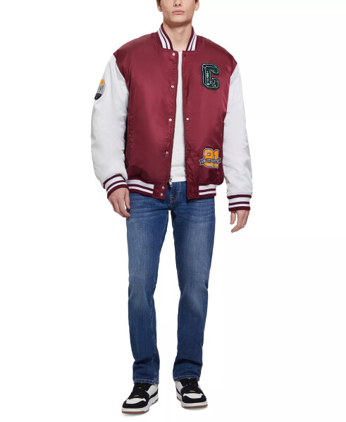 Men's Tyler Varsity Bomber Jacket Vino & White - 5