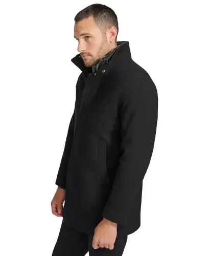 Men's Urban Walker Coat with Detachable Faux Rabbit Fur at Interior Collar - Black - 3