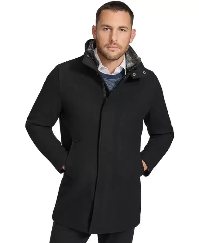 Men's Urban Walker Coat with Detachable Faux Rabbit Fur at Interior Collar - Black - Calvin Klein
