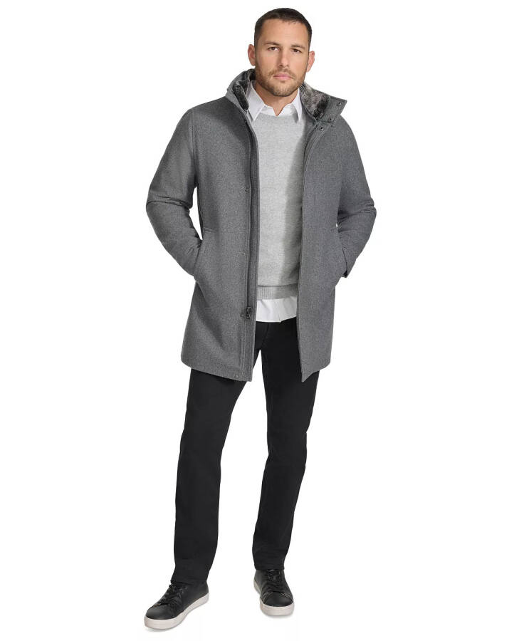 Men's Urban Walker Coat with Detachable Faux Rabbit Fur at Interior Collar Charcoal - 1