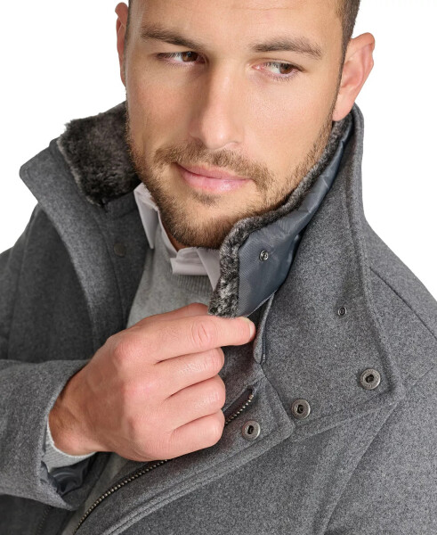 Men's Urban Walker Coat with Detachable Faux Rabbit Fur at Interior Collar Charcoal - 4