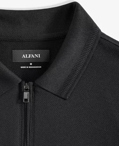 Men's Usmonli Qisqa Yengli Fakturali Chorak Fermuarli Polo Ko'ylak, Faqat Modazonda - 3