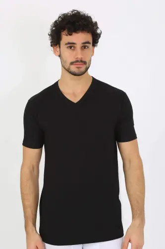 Men's V-Neck Black Cotton Undershirt 6560 - 3