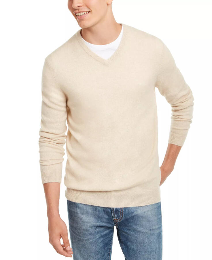 Men's V-Neck Cashmere Sweater, Created for Modazone Oatmeal Heather - 1