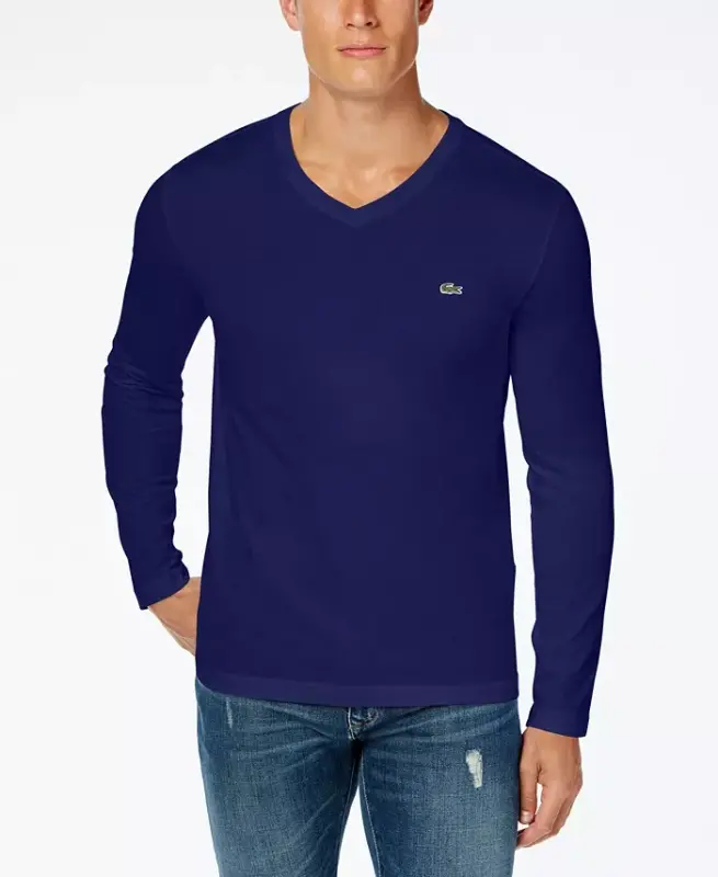 Men's V-Neck Casual Long Sleeve Jersey T-Shirt - LACOSTE