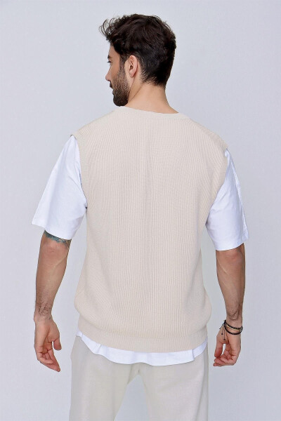 Men's V-Neck Cotton Knit Sweater Beige - 1