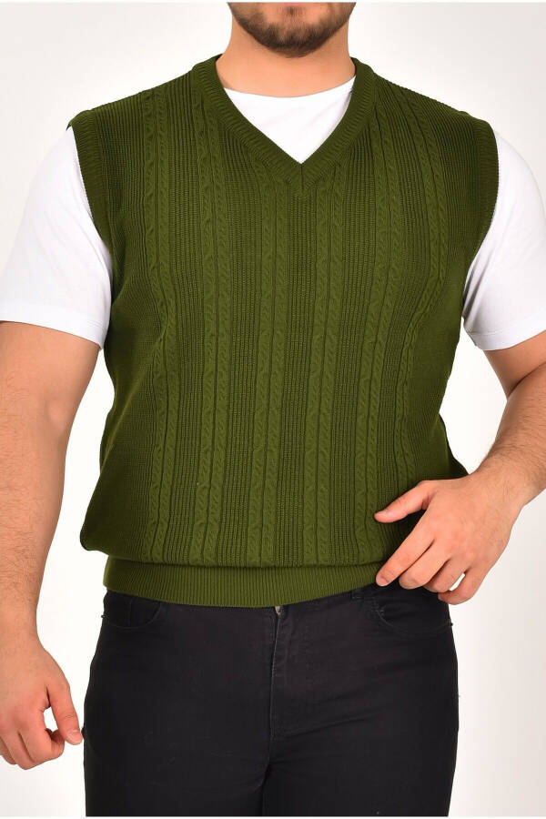 Men's V-Neck Knit Non-Pilling Sweater Oversize Braid Selanik Lupine - 2