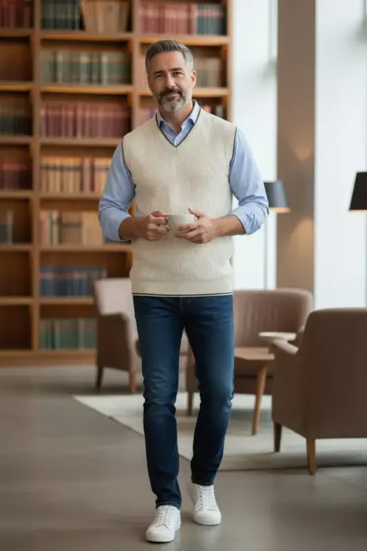 Men's V-Neck Knit Non-Pilling Sweater Regular Fit Hair Braid Linen Pattern - 1