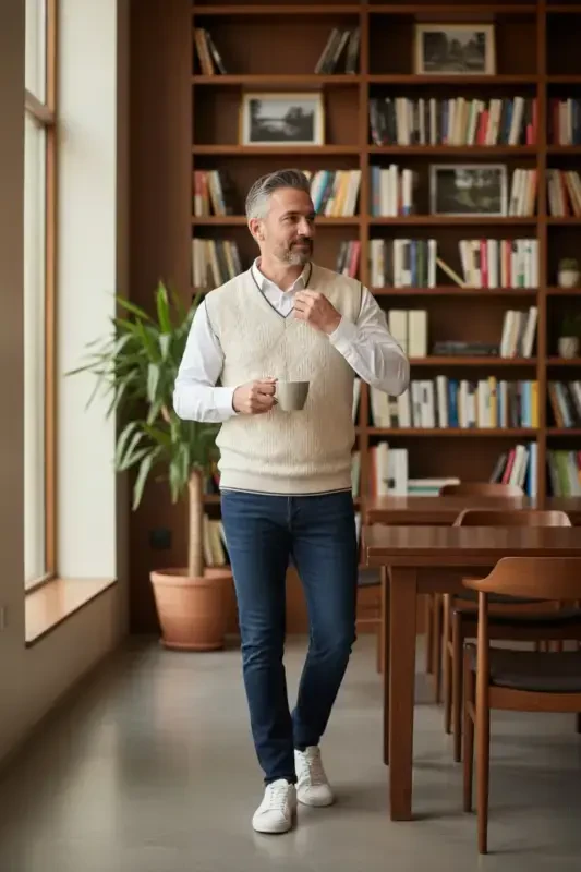 Men's V-Neck Knit Non-Pilling Sweater Regular Fit Hair Braid Linen Pattern - 4