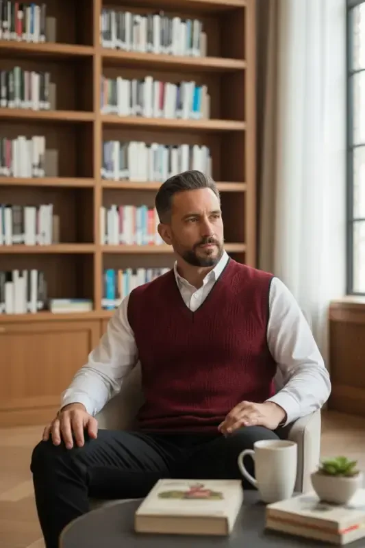 Men's V-Neck Knitted Non-Pilling Sweater Regular Fit Hair Braid Linyis Patterned - 4