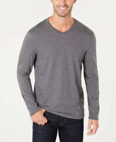 Men's V-Neck Long Sleeve T-Shirt, Created for Modazone Charcoal Heather - 2