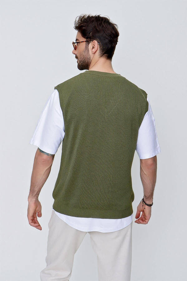 Men's V-Neck Relaxed Fit Cotton Knit Sweater Khaki 22sm214 - 5