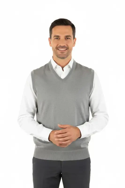 Men's V-Neck Solid Color Classic Fit Relaxed Fit Regular Fit Fine Wool Knit Sweater-Gray - 1