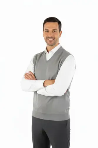 Men's V-Neck Solid Color Classic Fit Relaxed Fit Regular Fit Fine Wool Knit Sweater-Gray - Modazone (1)