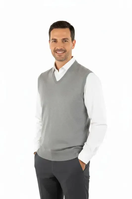 Men's V-Neck Solid Color Classic Fit Relaxed Fit Regular Fit Fine Wool Knit Sweater-Gray - 3