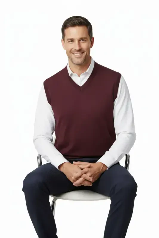 Men's V-Neck Solid Color Classic Model Relaxed Fit Full Fit Fine Wool Knit Sweater - OPPLAND