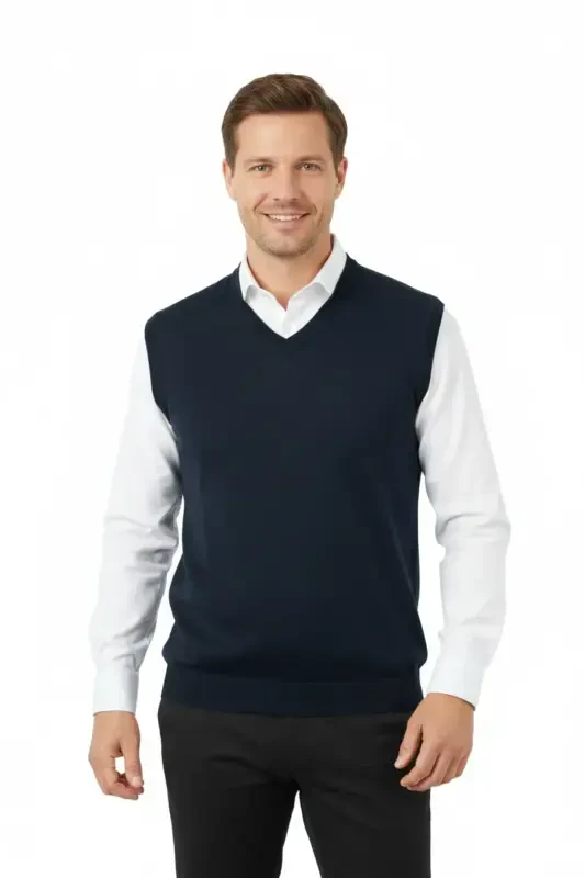 Men's V-Neck Solid Color Classic Model Relaxed Fit Regular Fit Fine Wool Knit Sweater - 1