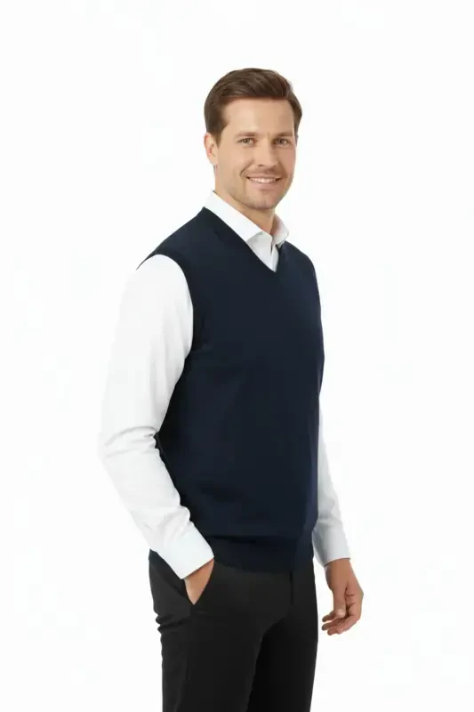 Men's V-Neck Solid Color Classic Model Relaxed Fit Regular Fit Fine Wool Knit Sweater - 4