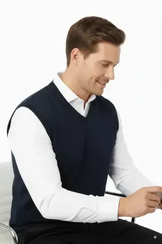 Men's V-Neck Solid Color Classic Model Relaxed Fit Regular Fit Fine Wool Knit Sweater - 5