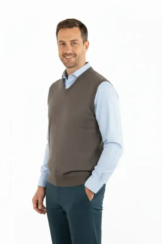 Men's V-Neck Solid Color Classic Model Relaxed Fit Regular Fit Fine Wool Knit Sweater - 1