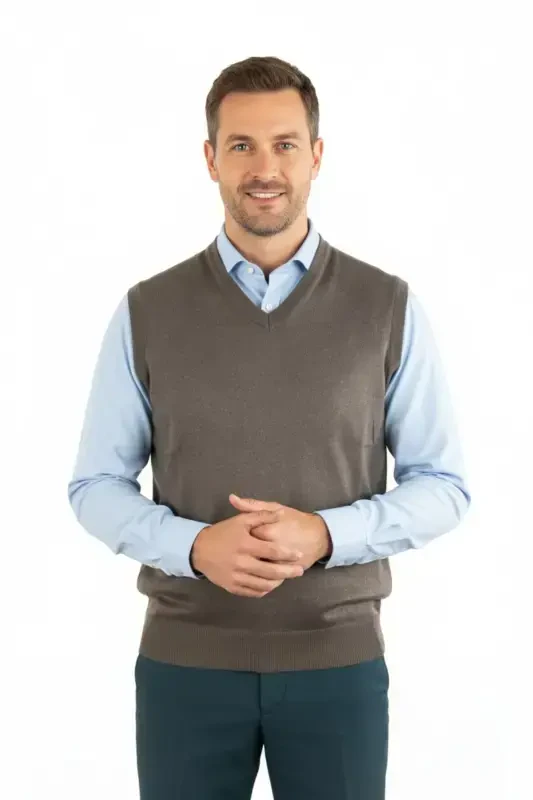 Men's V-Neck Solid Color Classic Model Relaxed Fit Regular Fit Fine Wool Knit Sweater - 2