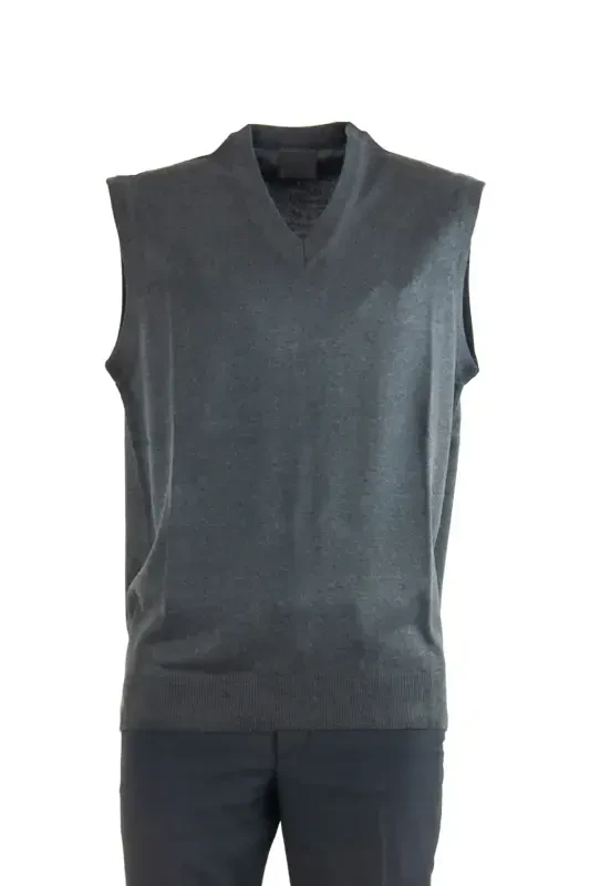 Men's V-Neck Solid Color Classic Model Relaxed Fit Regular Fit Fine Wool Knit Sweater-Anthracite - 6