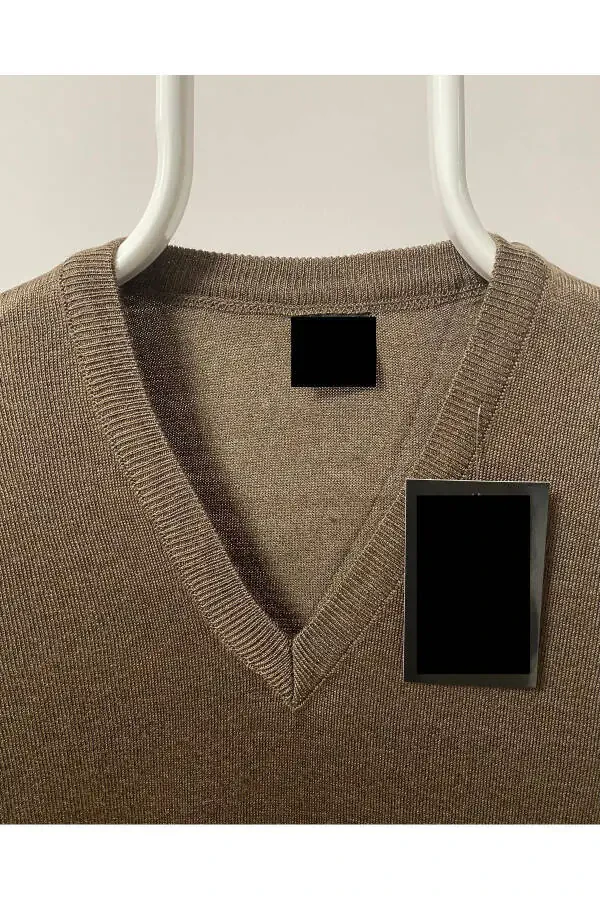Men's V-Neck Sweater Fine Wool Knit Anti-Pilling - 2