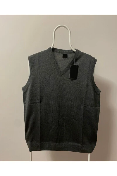 Men's V-Neck Sweater Fine Wool Knit Non-Pilling Self-Knit - 1