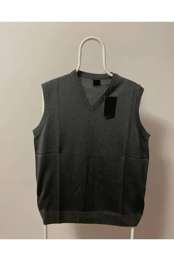 Men's V-Neck Sweater Fine Wool Knit Non-Pilling Self-Knit - 1