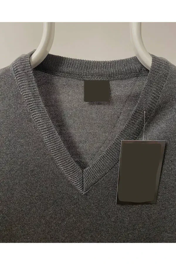 Men's V-Neck Sweater Fine Wool Knit Non-Pilling Self-Knit - 2