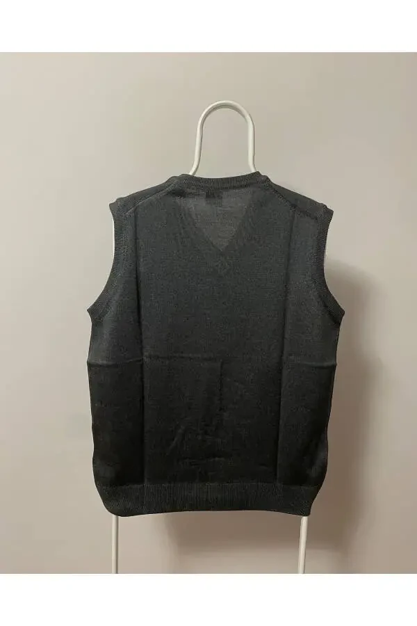 Men's V-Neck Sweater Fine Wool Knit Non-Pilling Self-Knit - 3