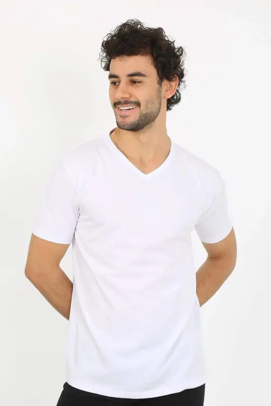 Men's V-Neck White Cotton Undershirt 6560 - BÜYÜKBEDENIZ