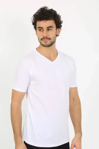 Men's V-Neck White Cotton Undershirt 6560 - 3