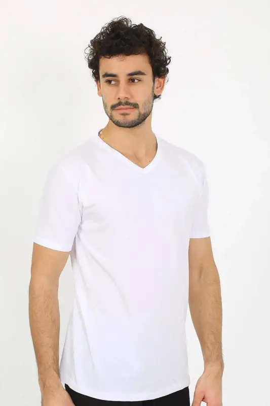 Men's V-Neck White Cotton Undershirt 6560 - 3