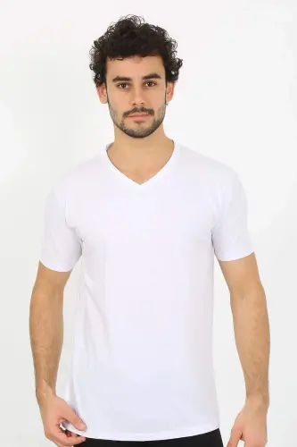 Men's V-Neck White Cotton Undershirt 6560 - 4