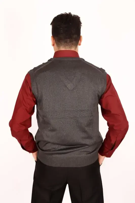 Men's V-Neck Wool Knit Smoke Thin Knit Vest-SMOKE - 2