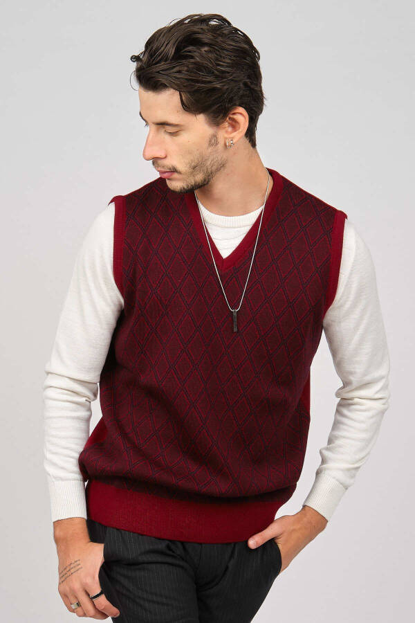 Men's V-Neck Wool Sweater 4539051 Burgundy - 3