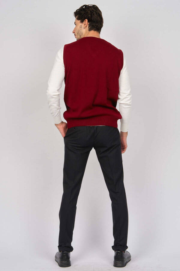 Men's V-Neck Wool Sweater 4539051 Burgundy - 5