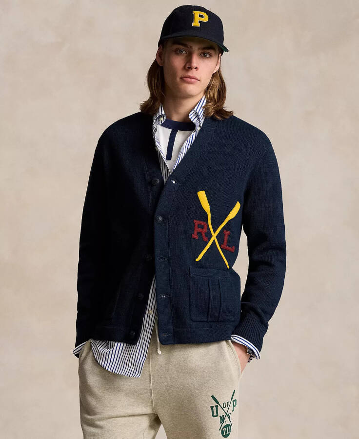 Men's Varsity-Inspired Cotton Cardigan Aviator Navy Combo - 1