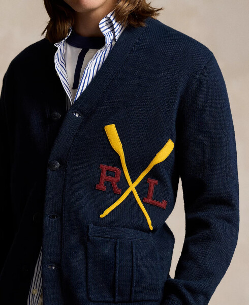 Men's Varsity-Inspired Cotton Cardigan Aviator Navy Combo - 3