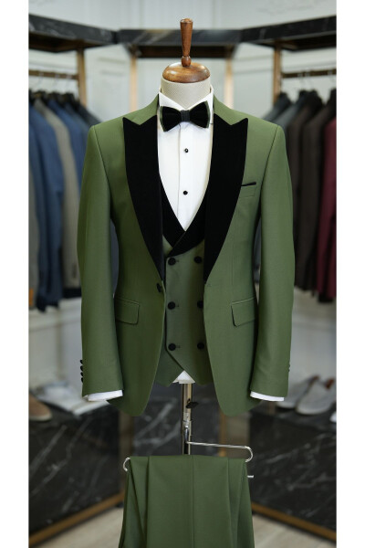 Men's Velvet Tuxedo Groom Suit with Shawl Collar Italian Style Slim Fit Jacket Vest Pants Bow Tie - LONATOLİA