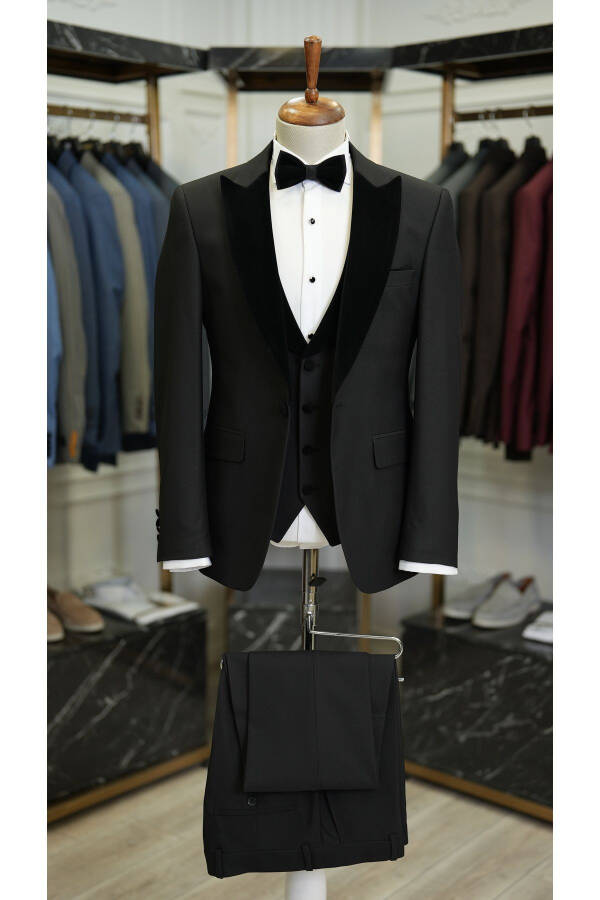 Men's Velvet Tuxedo Groom Suit with Shawl Collar Italian Style Slim Fit Jacket Vest Pants Bow Tie - 10