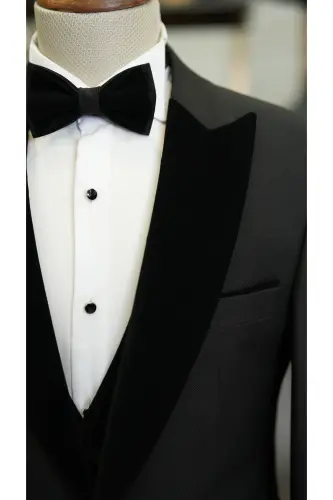 Men's Velvet Tuxedo Groom Suit with Shawl Collar Italian Style Slim Fit Jacket Vest Pants Bow Tie - 4