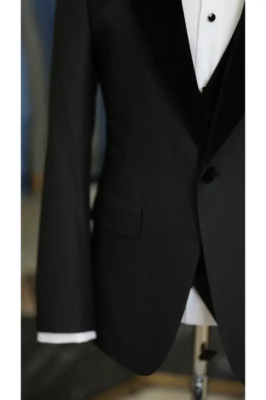 Men's Velvet Tuxedo Groom Suit with Shawl Collar Italian Style Slim Fit Jacket Vest Pants Bow Tie - 5