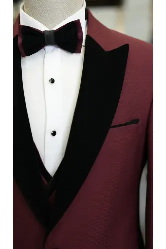 Men's Velvet Tuxedo Suit with Shawl Collar Italian Style Slim Fit Jacket Vest Pants Bow Tie - 4