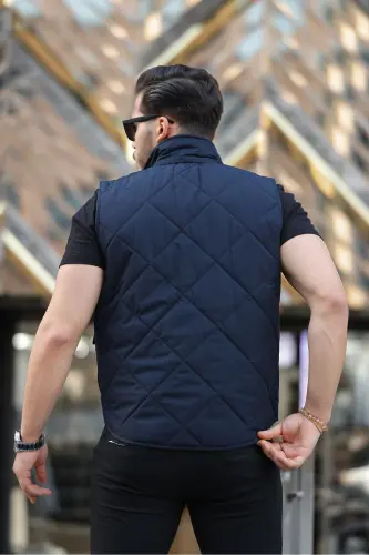 Men's Vest Quilted Snap Button Vest Seasonal-NAVY - 5