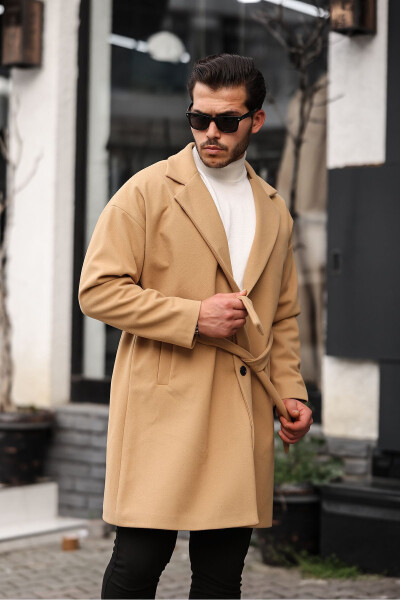 Men's Vision Belted Oversized Relaxed Fit Check Coat - 1